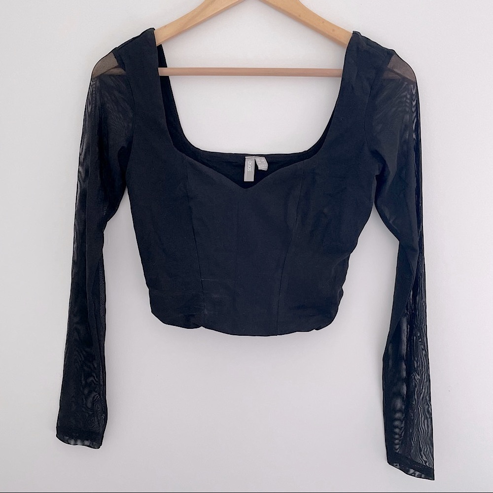 Black crop top with mesh sleeves